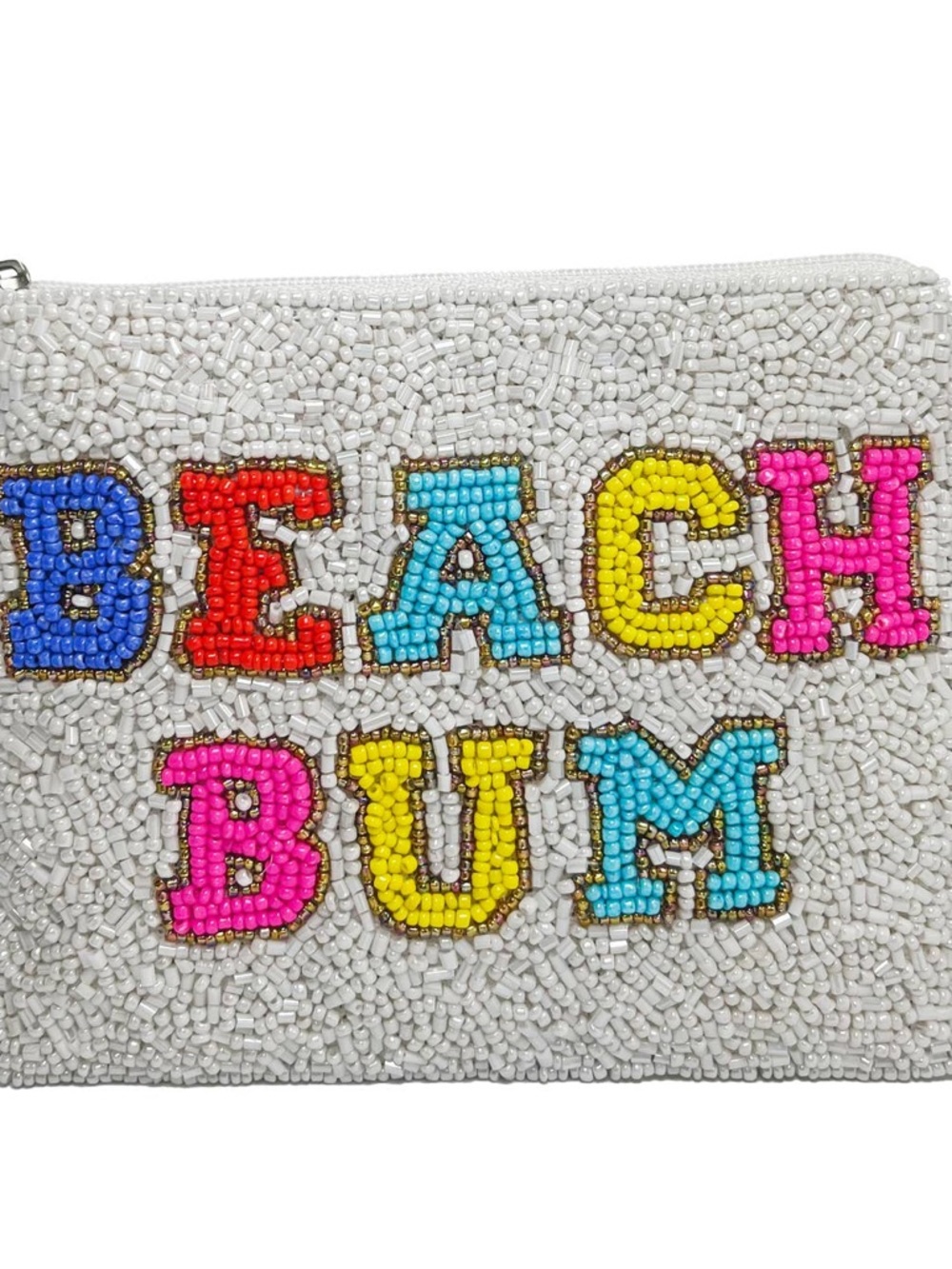 Nu Shuz Key West Multicolor Hand-Beaded ' Beach Bum ' White Clutch Coin Pouch